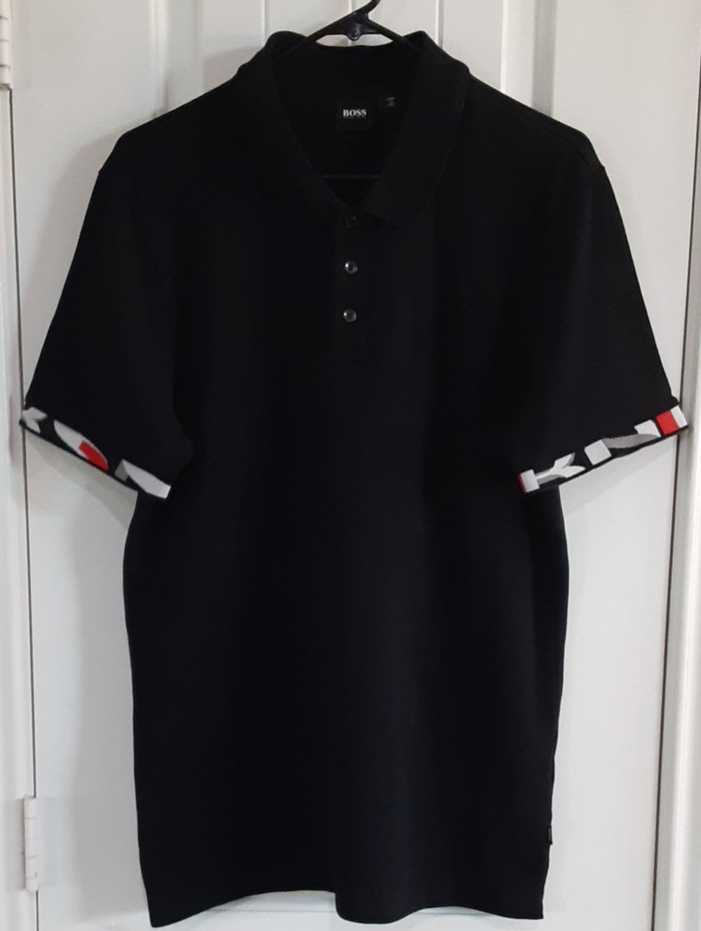 BOSS Hugo Boss Parlay 106 Regular Fit Black Cotton Polo Graphic Cuffs XL EUC